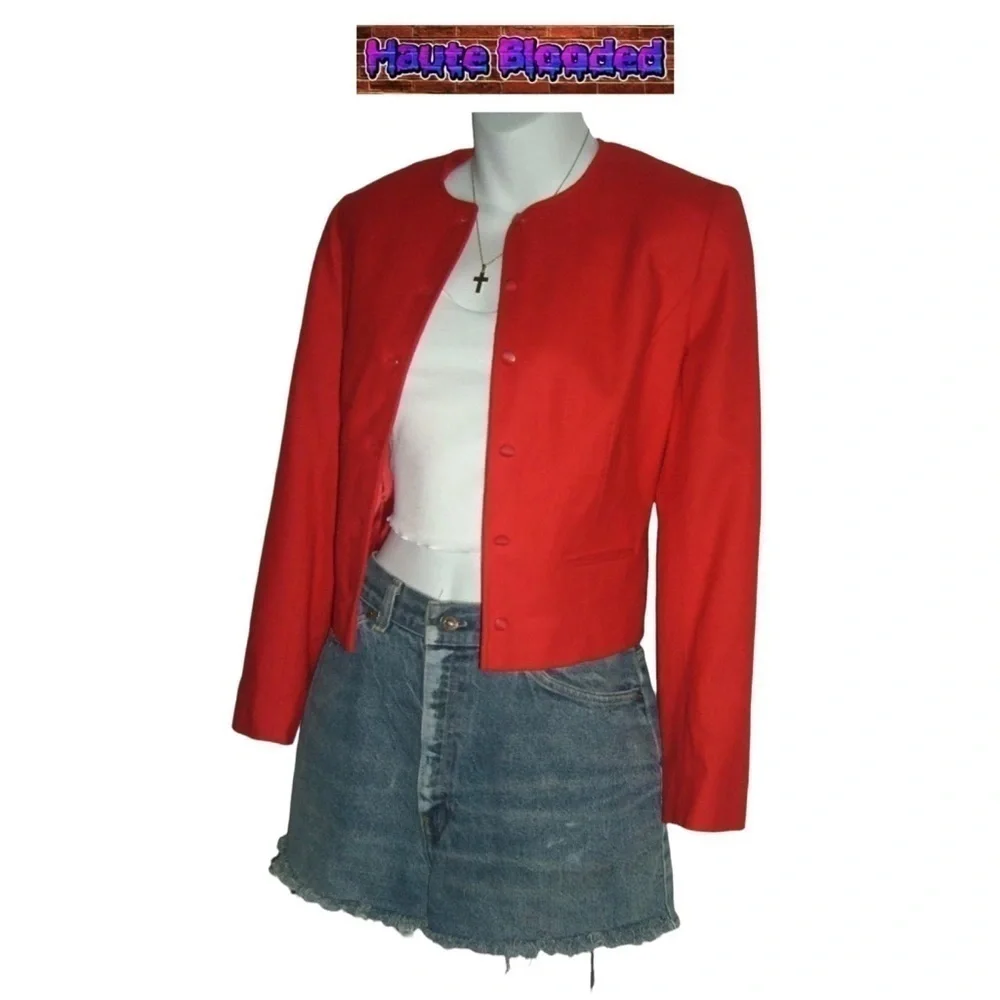 Vintage 60's Pendleton Wool Cropped Blazer Red Crop Office Work Retro Jacket 6
